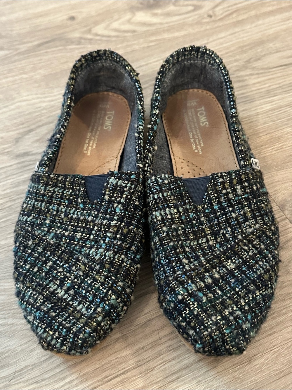 TOMS Tweed Slip-On Flats in Blue and Black Size 9W